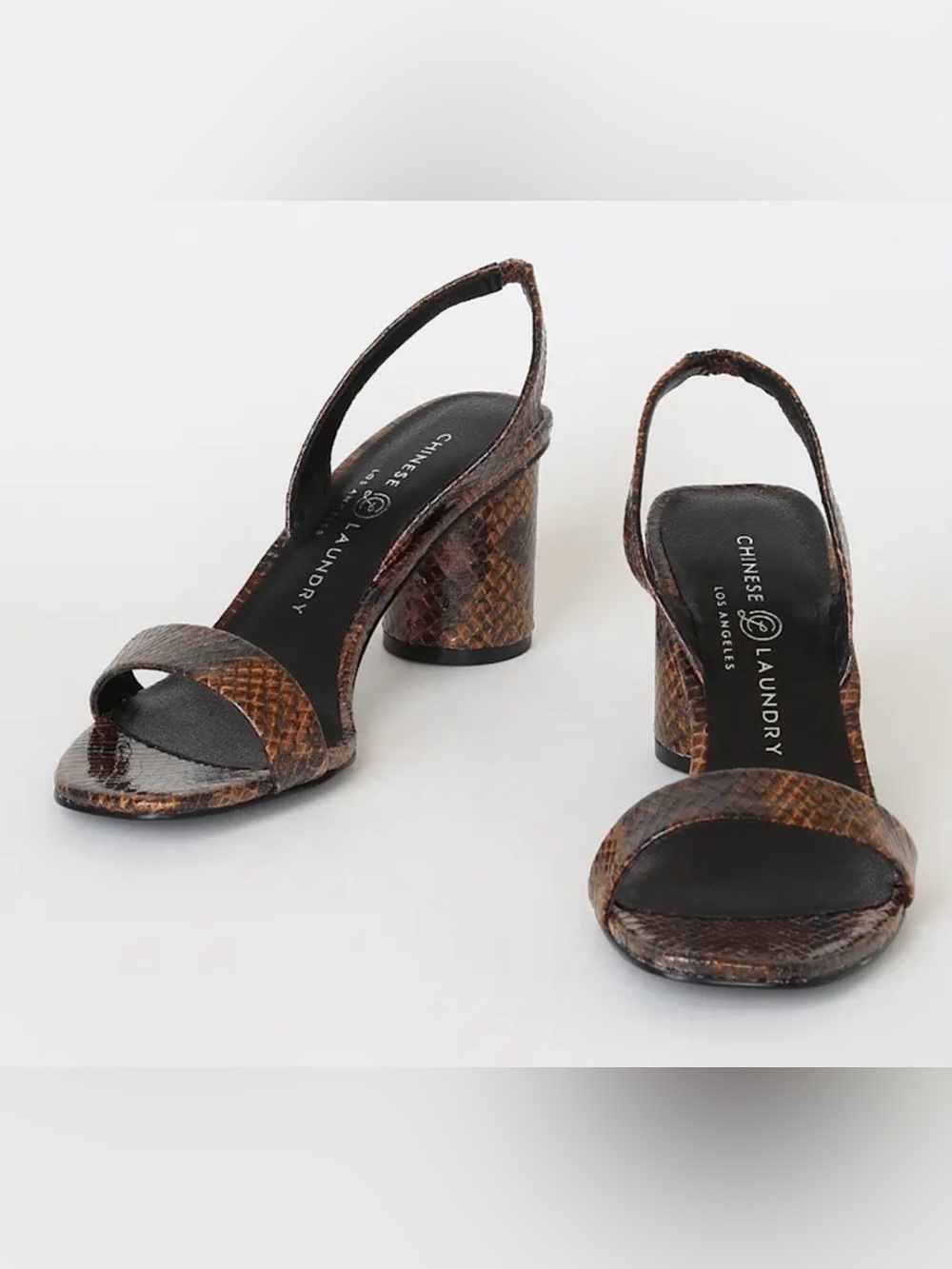 Chinese Laundry Brown Snake-Print Slingback Block Heel Sandals Size 7 NWOT